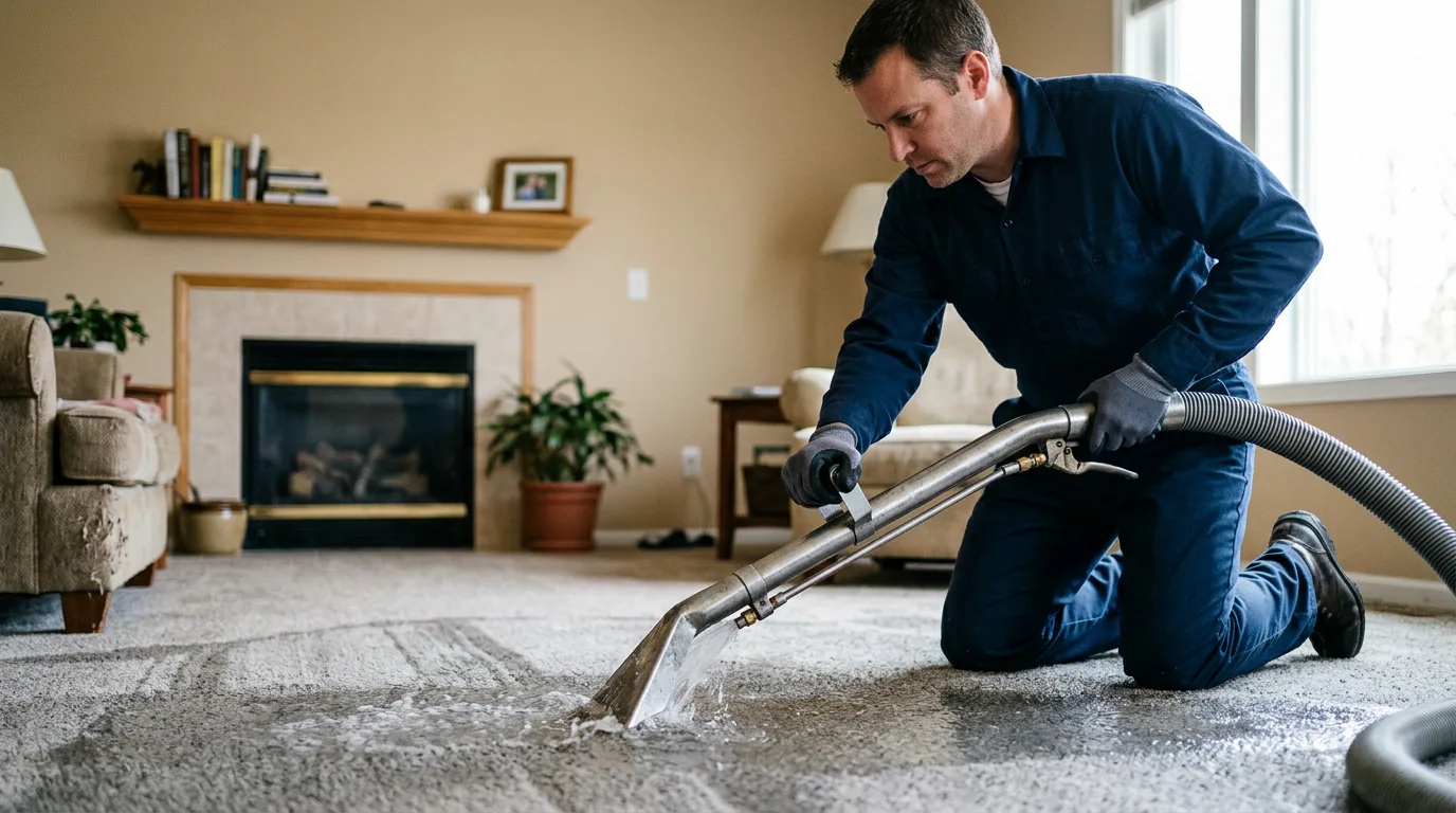 Water damage restoration technician working near Plymouth, PA